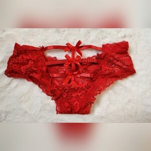 NWOT Red Lace Panty with ribbon back detail